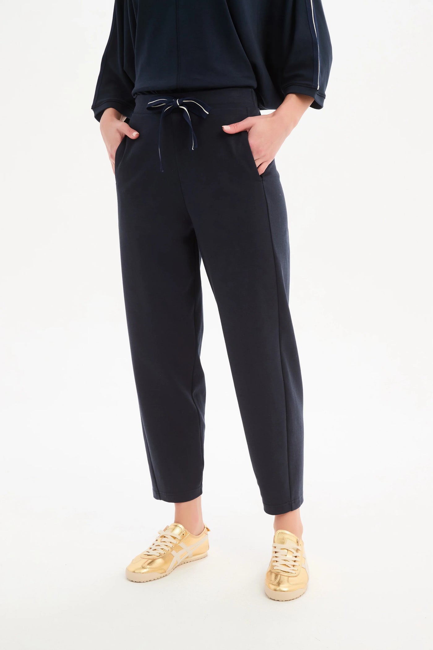 Barrel Leg Lounge Pant- Navy/Navy Stripe