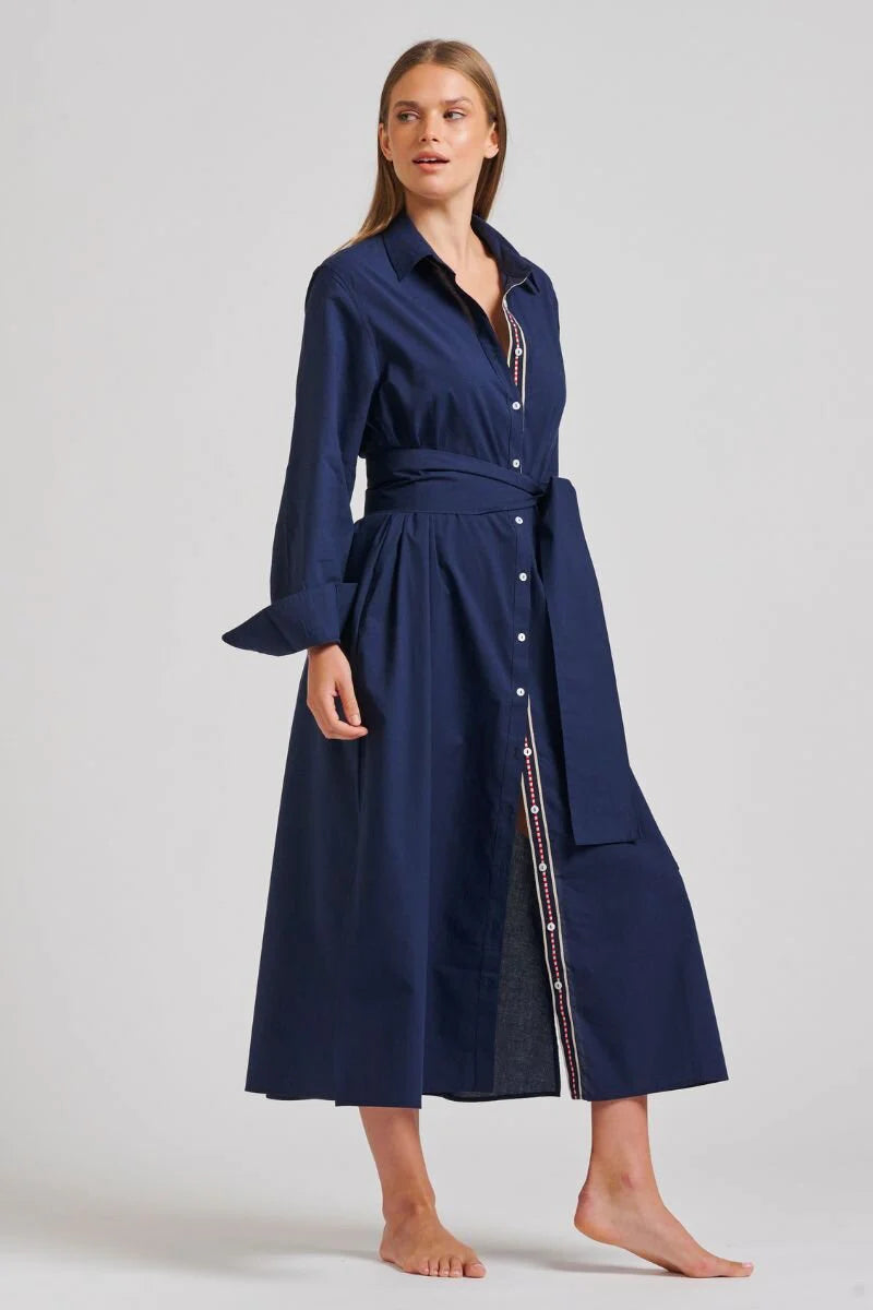 The Pippa Oversized Cotton Longline Dress - Navy