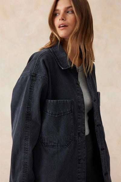 Bobbi Side Pocket Denim Shacket- Washed Black