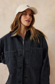 Bobbi Side Pocket Denim Shacket- Washed Black