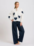 Kitty Popover Shirt - Ivory / Navy Heart Applique