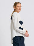 Kitty Popover Shirt - Ivory / Navy Heart Applique