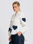 Kitty Popover Shirt - Ivory / Navy Heart Applique