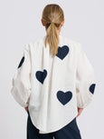 Kitty Popover Shirt - Ivory / Navy Heart Applique