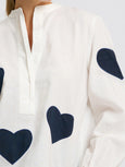Kitty Popover Shirt - Ivory / Navy Heart Applique