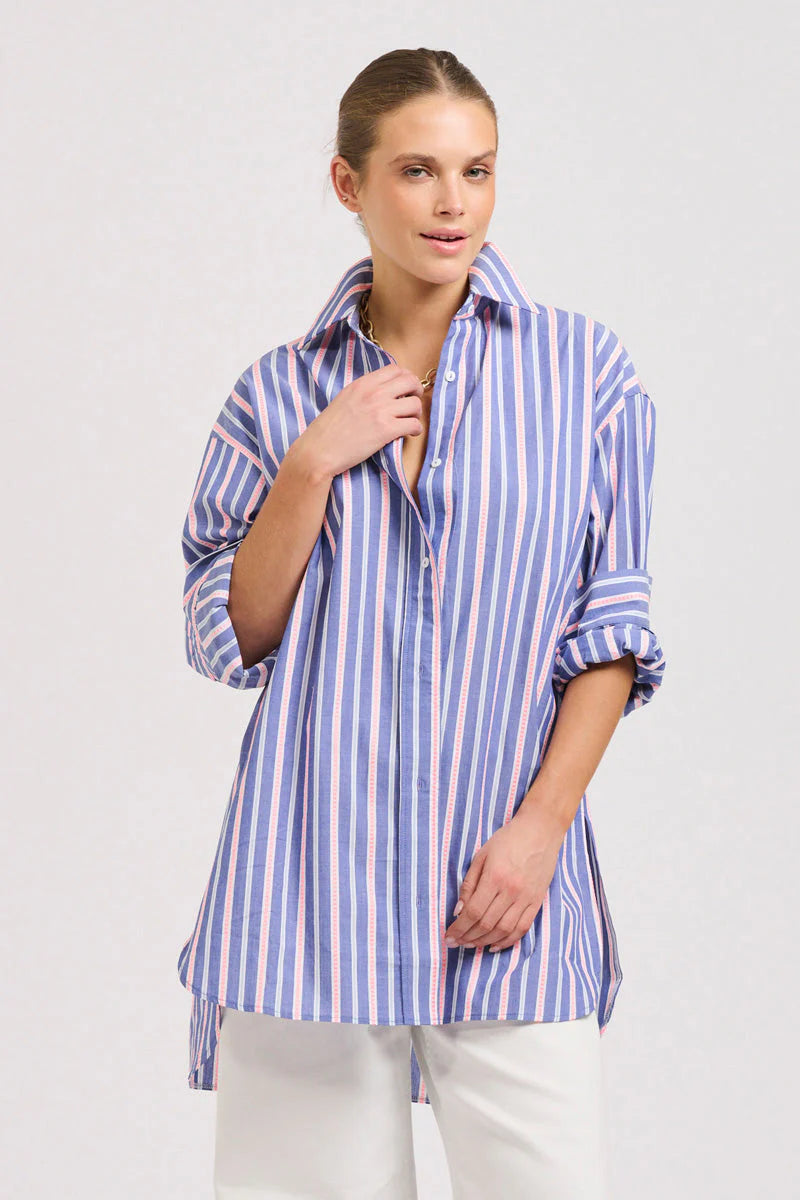 The Boyfriend Oversized Shirt - Chambray Pink Stripe