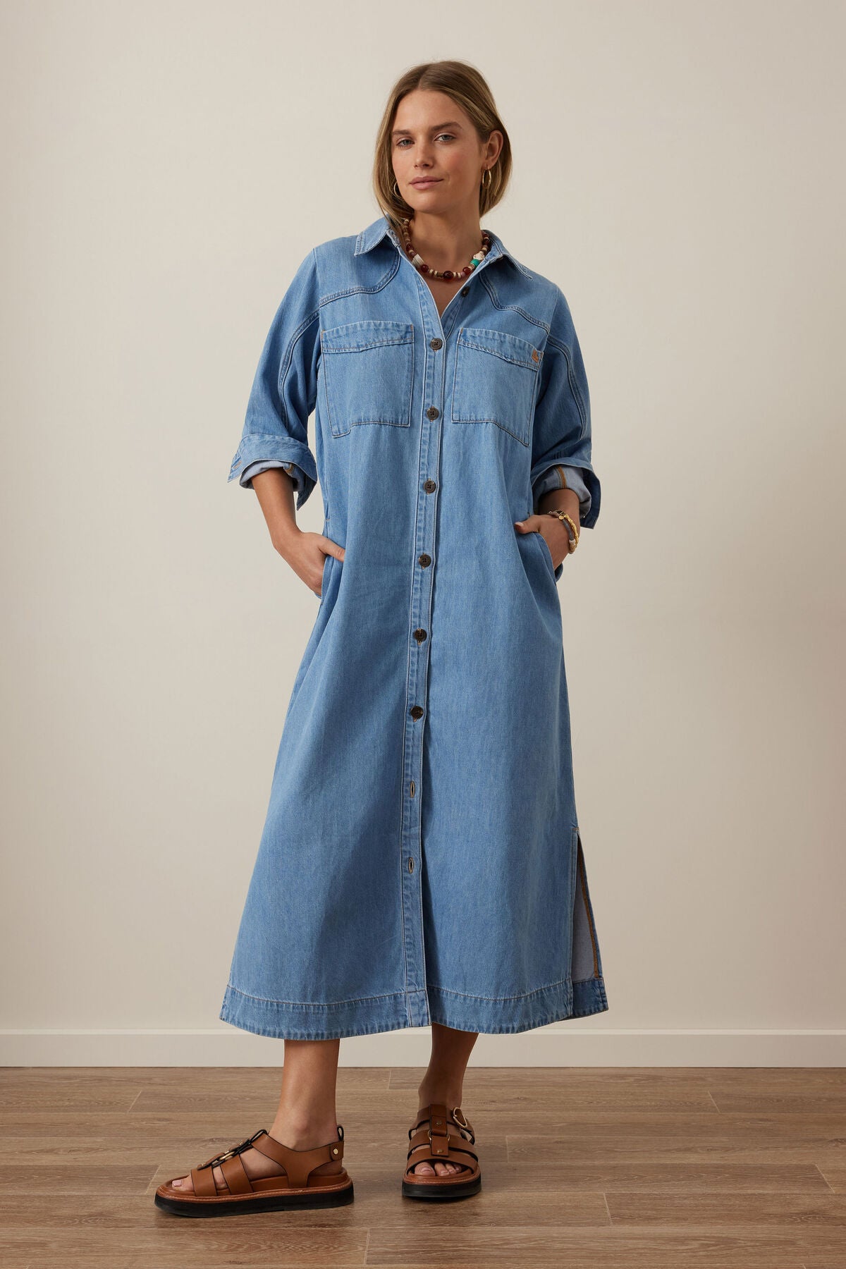 Rae Long Sleeve Midi Dress-Vintage Blue