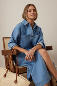 Rae Long Sleeve Midi Dress-Vintage Blue