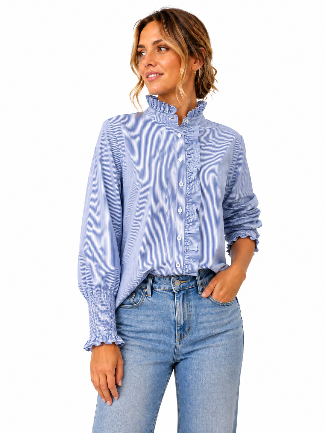 Poppy Shirt-Dark Blue/White Stripe