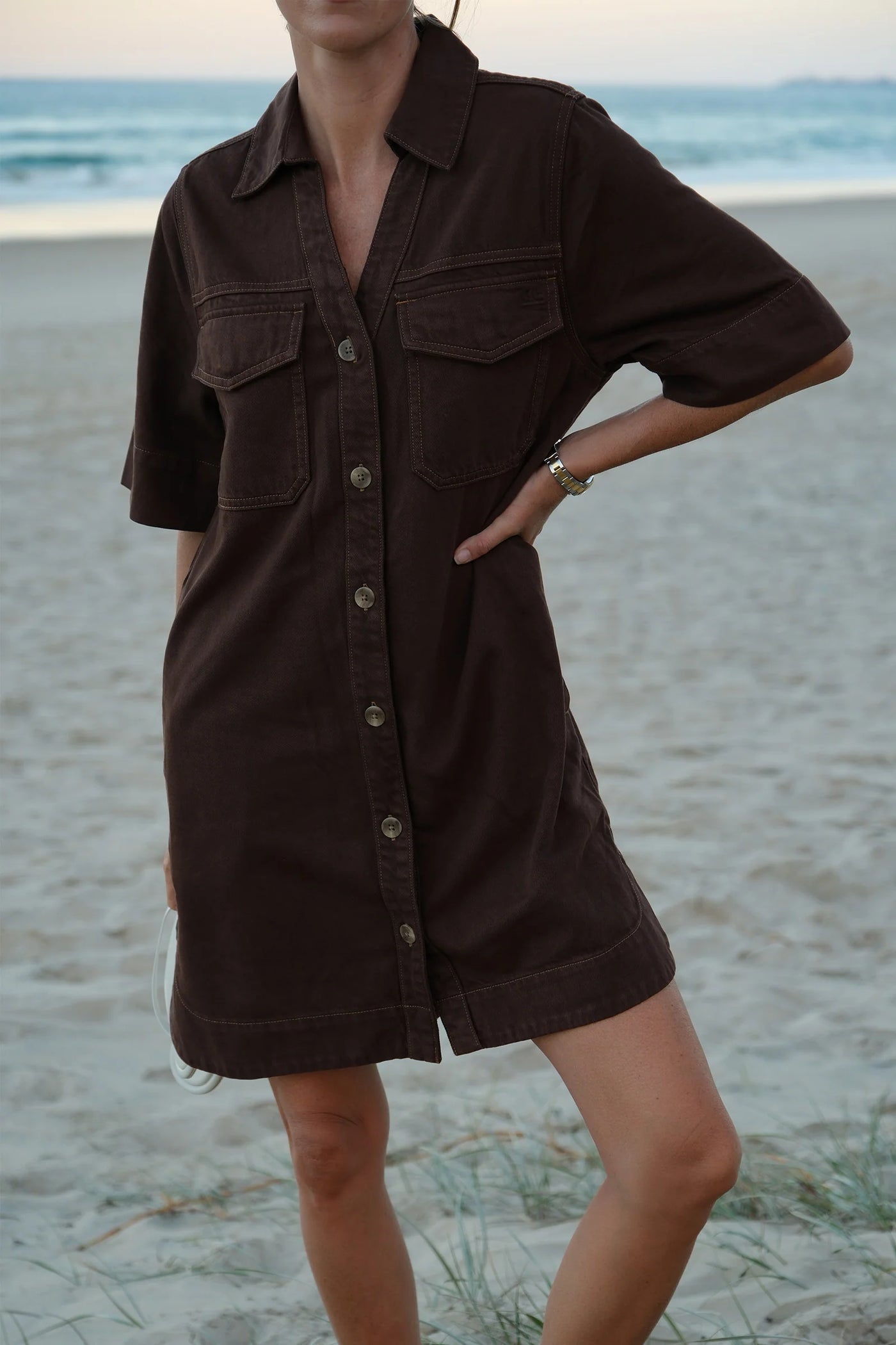 Bonnie Relaxed Shirt Dress- Chocolate