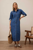 Rae Long Sleeve Midi Dress- Fresh Indigo