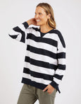 Billie Block Stripe Crew- Navy/White