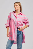 The Oversized Boyfriend Shirt - Pink Multi Stripe