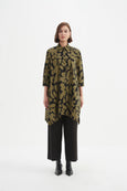 Hankerchief Hem Print Shirt- Moss/Black
