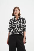 Elastic Front Hem Print Shirt