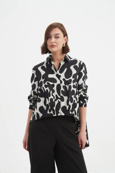 Elastic Front Hem Print Shirt