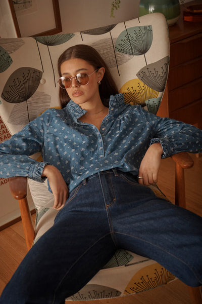 Tamara Shirt- Denim w/Flower