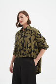 Elastic Front Hem Print Shirt