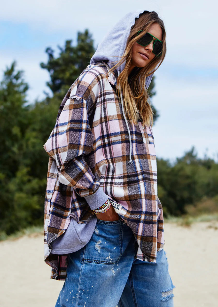 VINTAGE FLANNEL CHECK HOODED SWEAT / JACKET