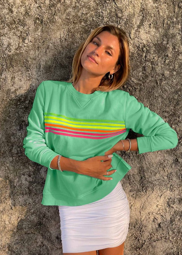 Rainbow Stripe Sweat- Minty Green