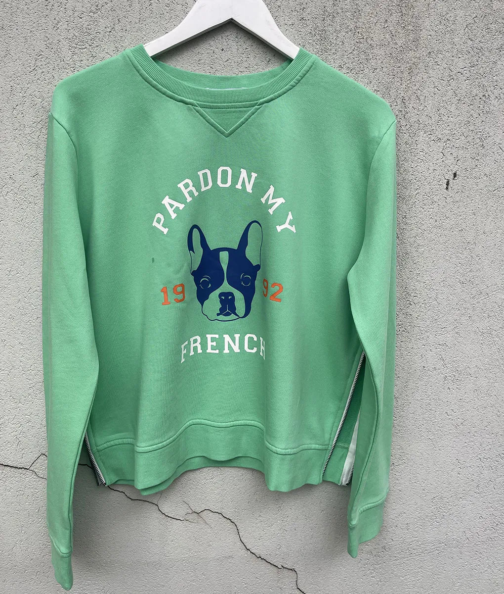 Pardon My French Zip Sweat- Minty Green