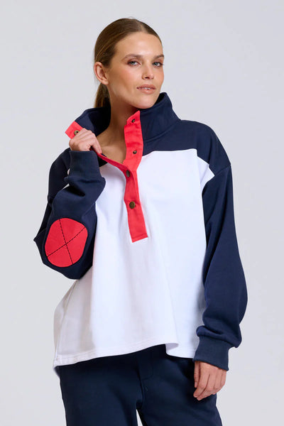 Collar Sweatshirt- Navy/White Combo