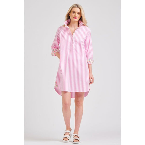 The Pop Over Dress-Pink/Stripe Floral