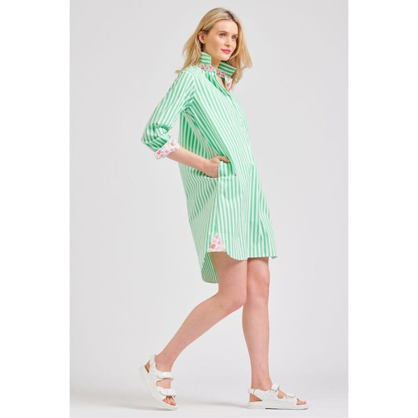 The Pop Over Dress- Green Stripe/Floral