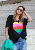 Rainbow Heart Tee- Black
