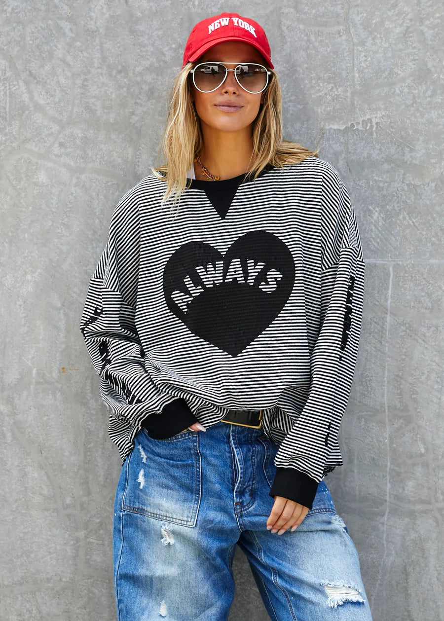 Always Waffle Top- Black/White