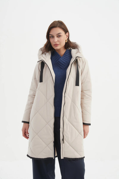 Zip hem Winter Coat- Cream