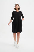 Petite Diagonal Seam Winter Dress- Black