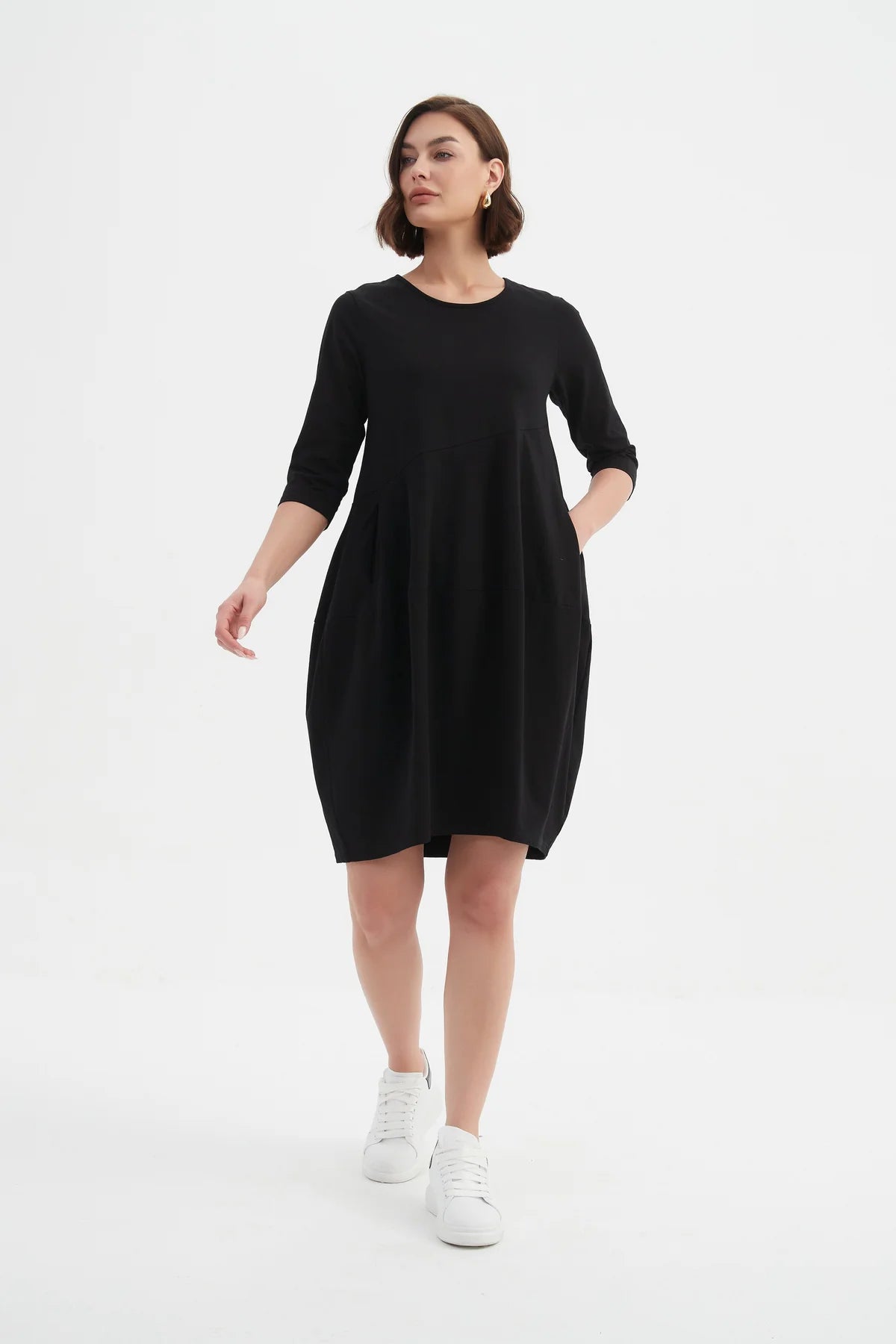 Petite Diagonal Seam Winter Dress- Black