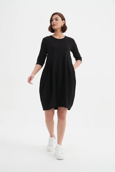 Petite Diagonal Seam Winter Dress- Black