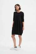 Petite Diagonal Seam Winter Dress- Black