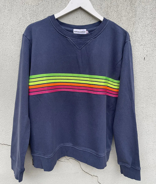 Rainbow Stripe Sweat- Navy