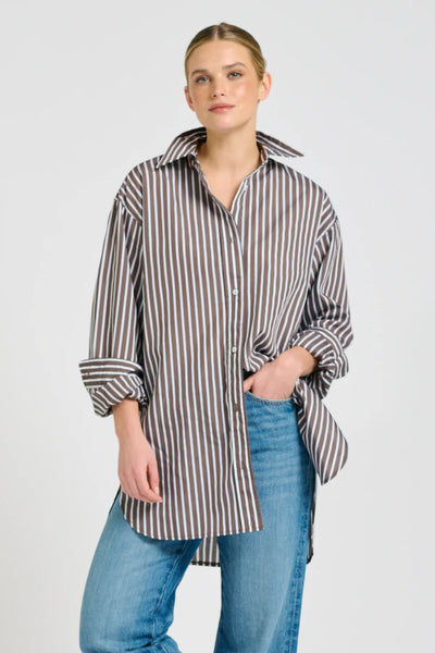 The Boyfriend Shirt- Chocolate Stripe