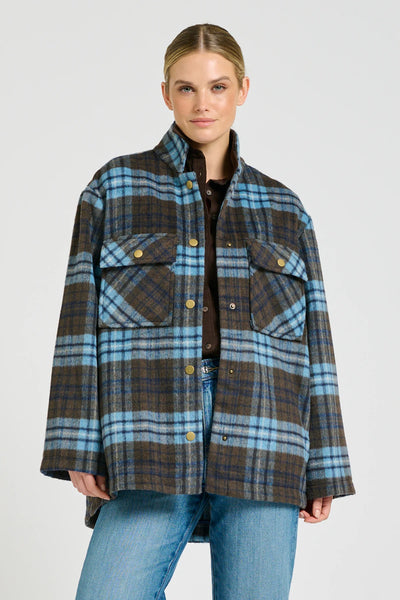 The Allegra Relaxed Wool Blend Jacket - Blue Plaid