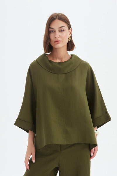 Funnel Neck Top- Dark Moss