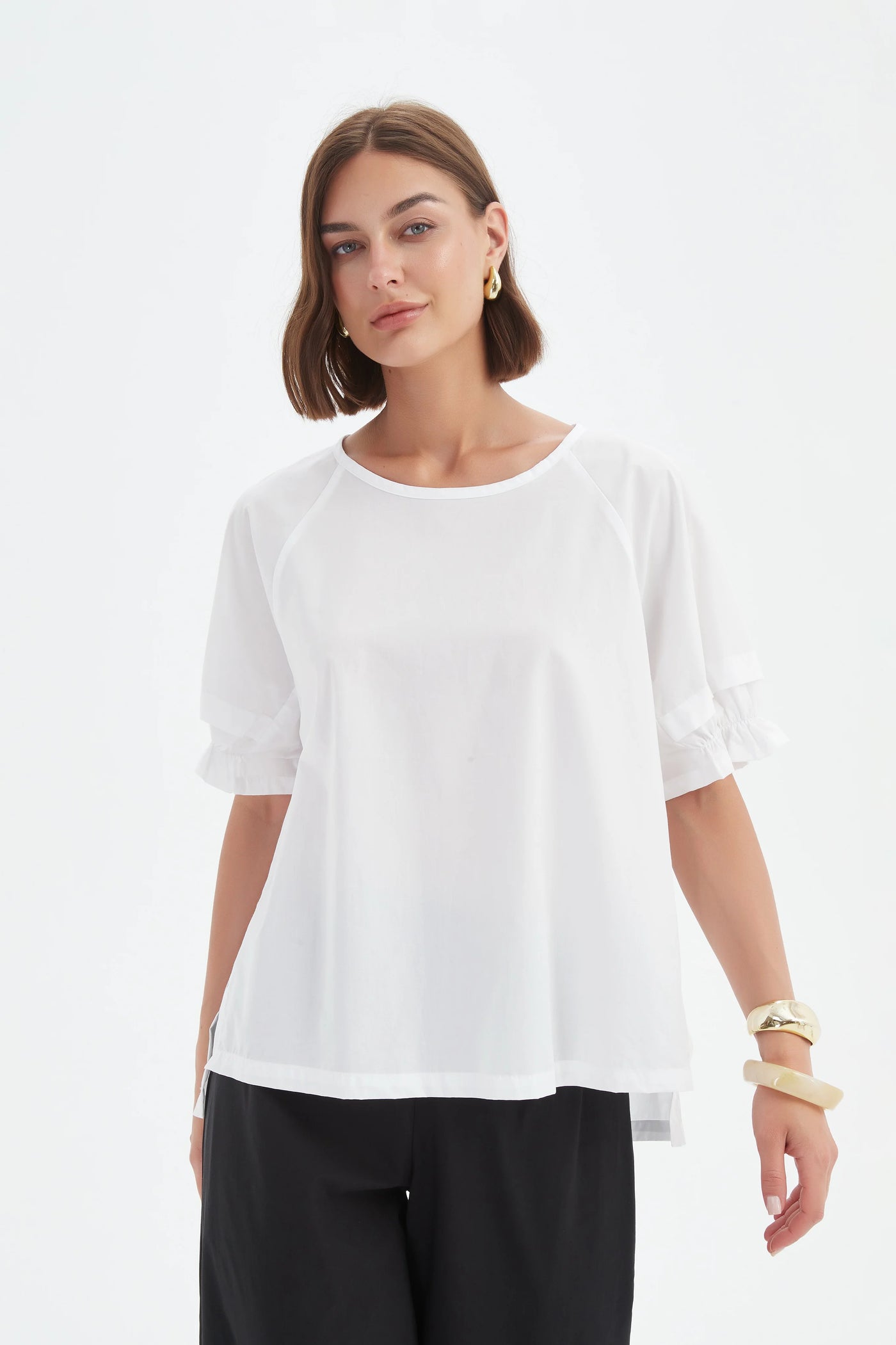 Ruffle Sleeve Lyocell Top