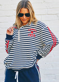 Retro Stripe Collard Zip Sweat- Navy/White