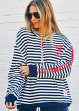 Retro Stripe Collard Zip Sweat- Navy/White