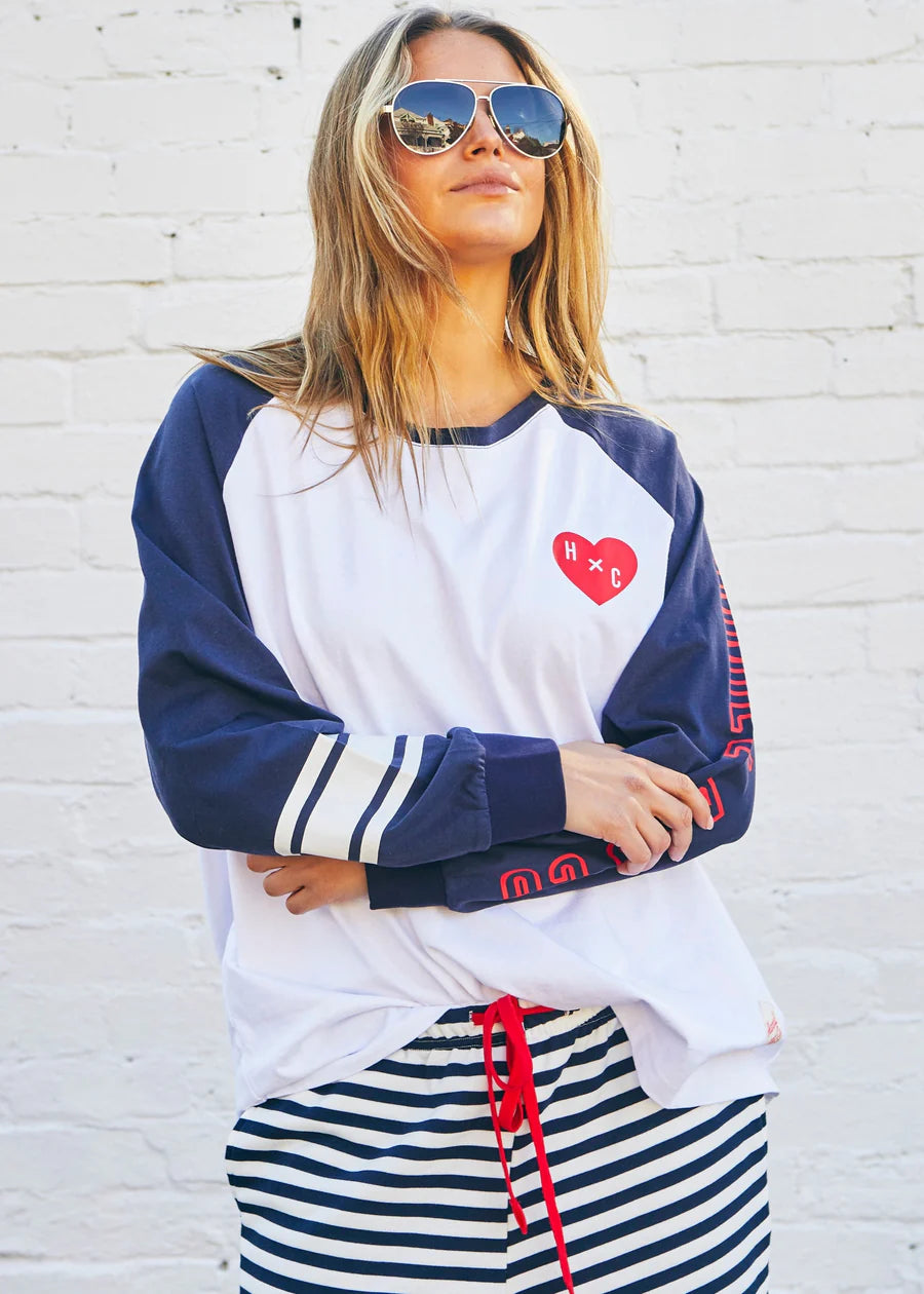 Retro Heart L/S Tee- Navy/White