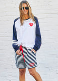 Retro Heart L/S Tee- Navy/White