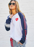 Retro Heart L/S Tee- Navy/White