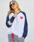 Retro Heart L/S Tee- Navy/White