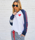 Retro Heart L/S Tee- Navy/White