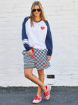 Retro Stripe Shorts- Navy/White