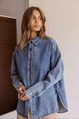 BASEN Shacket- Blue Denim