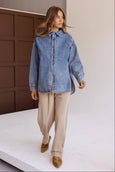 BASEN Shacket- Blue Denim